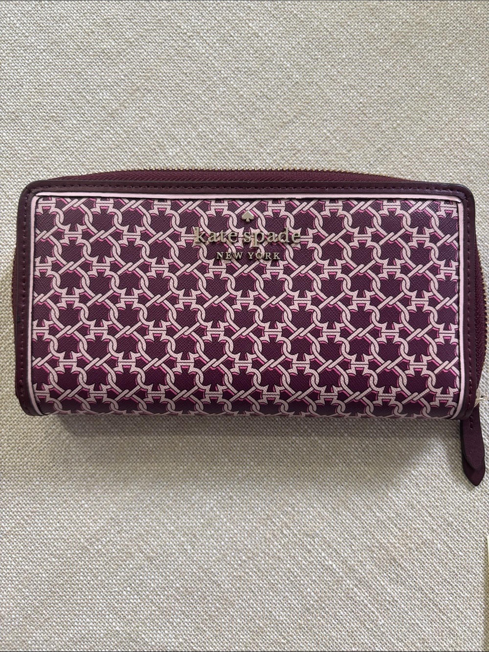 kate spade Pink and Burgundy Geometric Zip Wallet